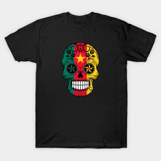 Cameroon Flag Sugar Skull with Roses T-Shirt